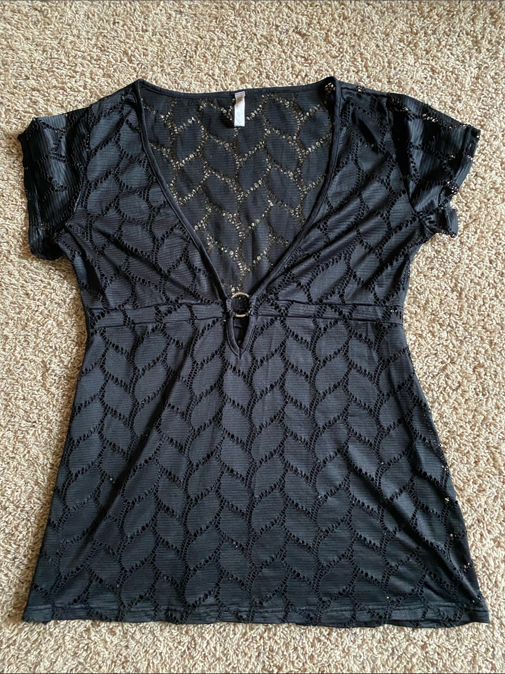 bebe Black Swim Coverup with Front Ring